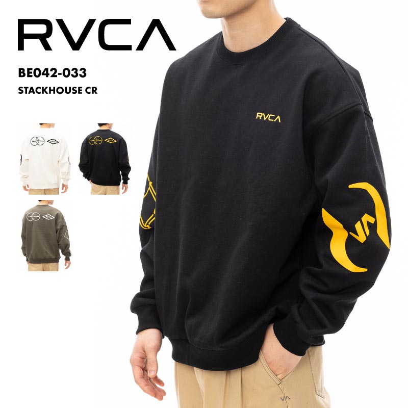 RVCA/ルーカ メンズ トレーナー STACKHOUSE CR 2024 FALL＆WINTER BE042-033ポリエステルとコットンの混紡素材を使用したクルーネックトレーナー。左胸にRVCAロ